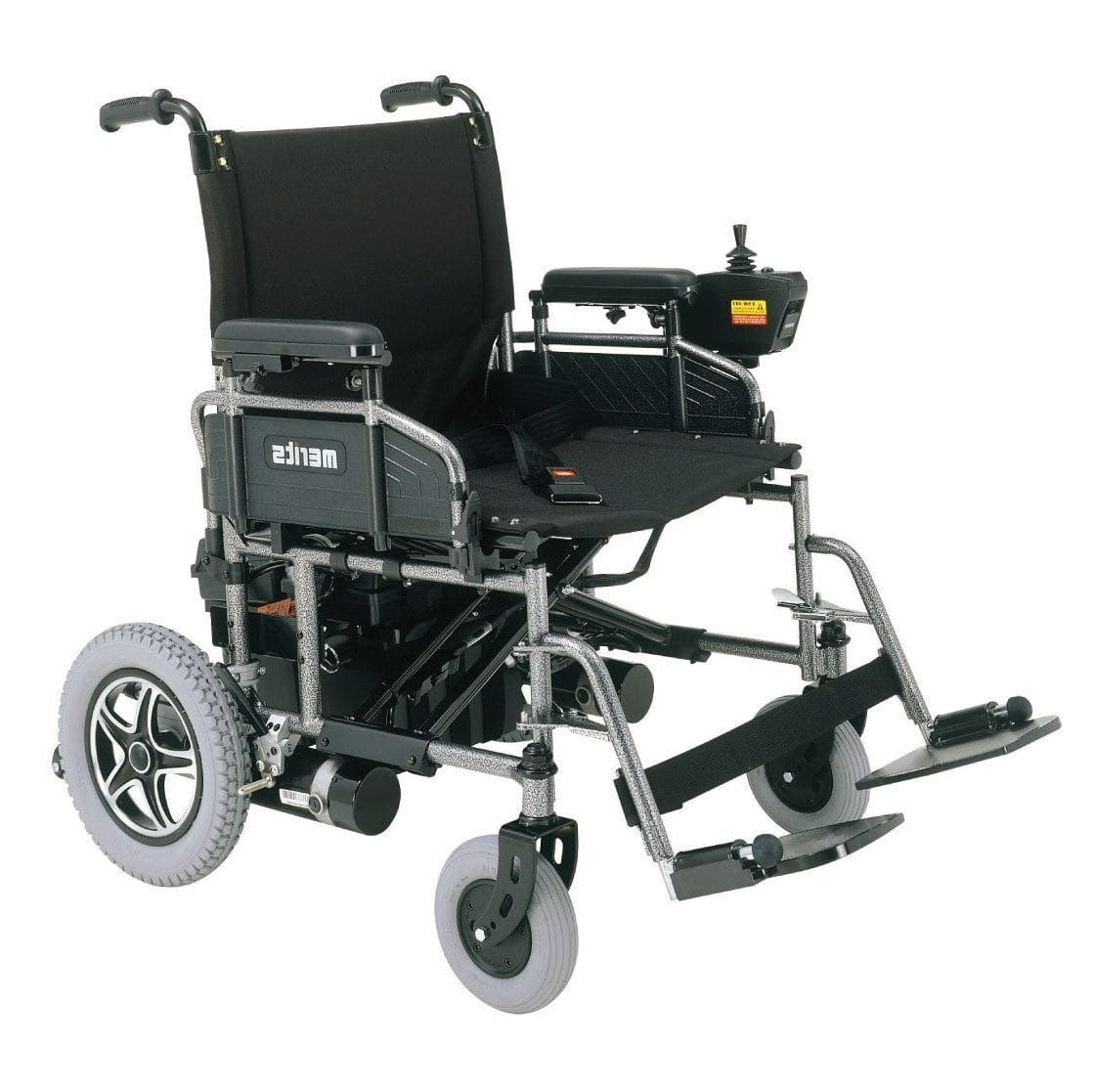 Front side view of the Merits Travel Ease P182 wheelchair, showcasing its ergonomic design, lightweight build, and user-friendly functionality.