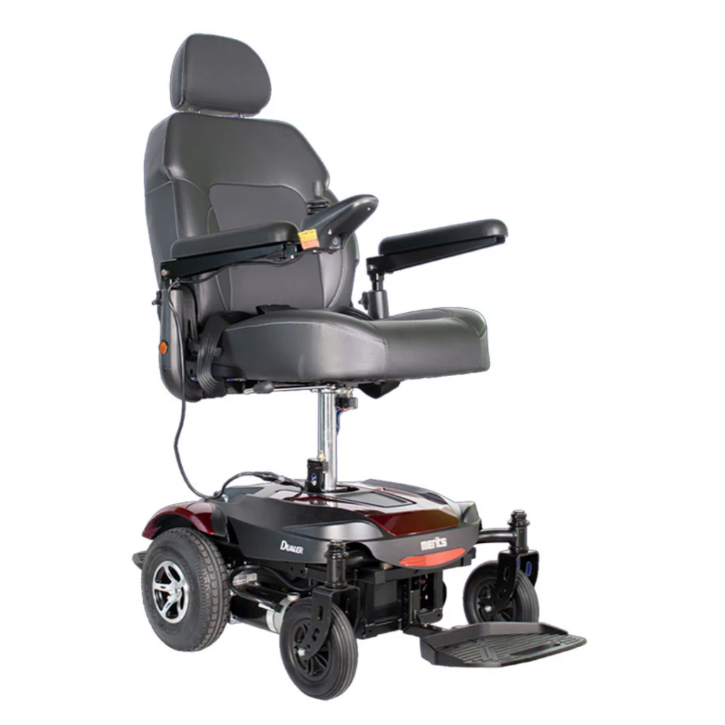 2026 Merits Dualer P312 power chair with red base and power elevating seat