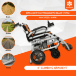 Bangeran Phoenix Ultra Lightweight Folding Power Wheelchair climbing a slope